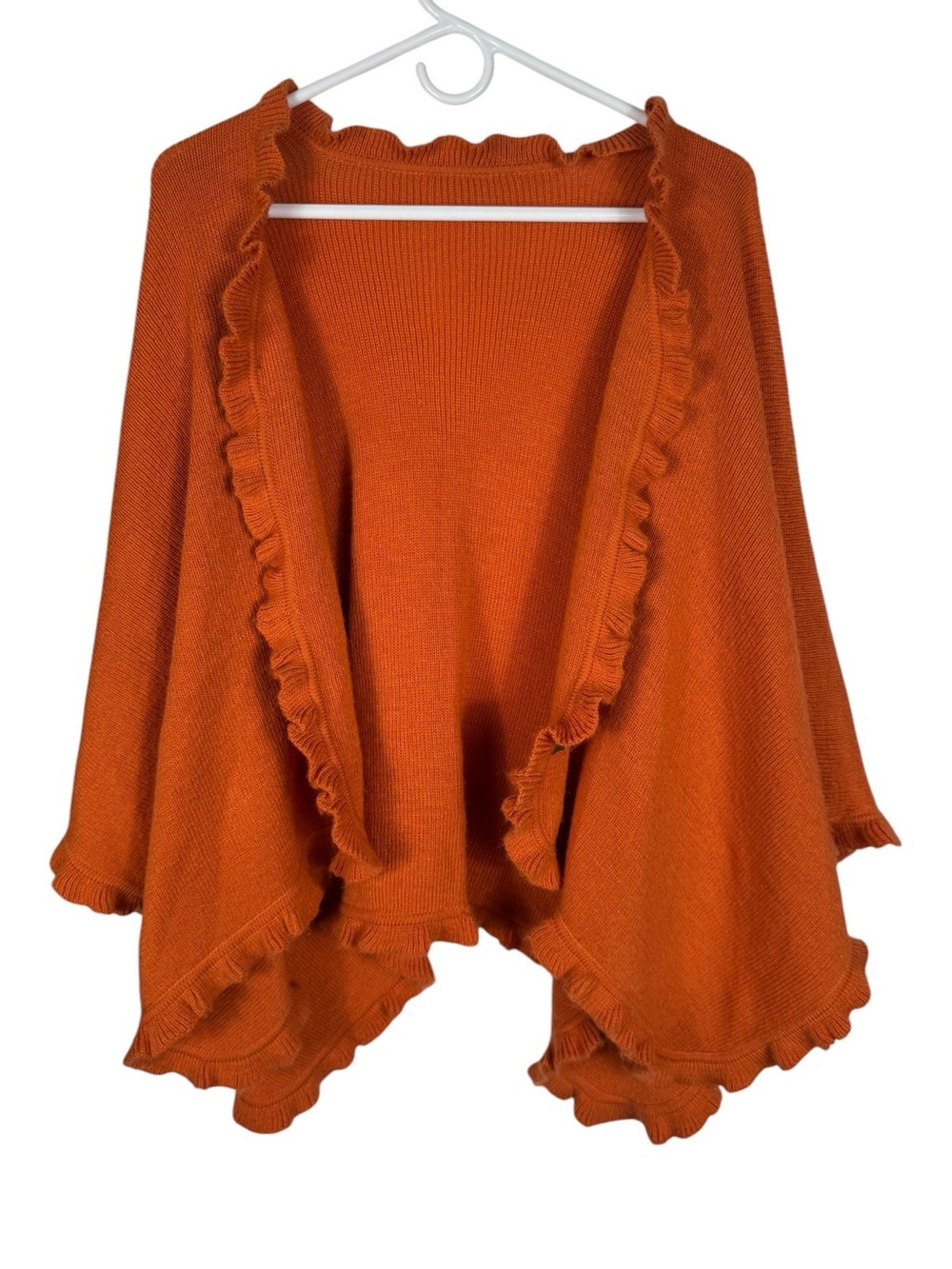 Alpaca Orange Ruffle Trim Ruana/Shawl - Picture 1 of 6
